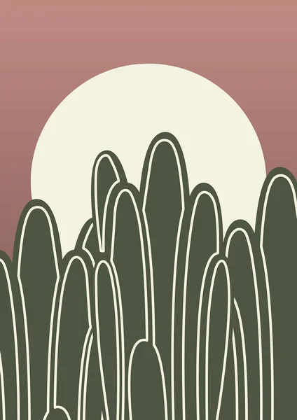 Contemporary Aesthetic Cactus Desert Landscape Poster Saguaro Night Valley Boho — Stock Vector