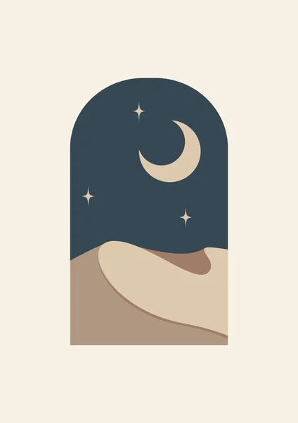 Moderni Tyyli Ramadan Mubarak Onnittelukortti Retro Suunnittelu Kuu Aavikko Nykytaiteellisia — vektorikuva