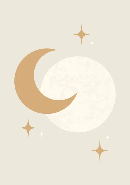 Μυστικό Σχέδιο Σελήνης Και Μισοφέγγαρου Πανσέληνος Boho Μινιμαλιστική Εκτυπώσιμη Τέχνη — Διανυσματικό Αρχείο