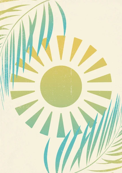 Gökkuşağı Renkli Güneş Desenli Boho Minimalist Duvar Sanatı Palmiye Yapraklarıyla — Stok Vektör