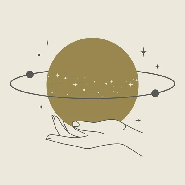 Vektorillustration Des Mystischen Hintergrunds Der Astrologie Weltraum Und Planeten Hand — Stockvektor
