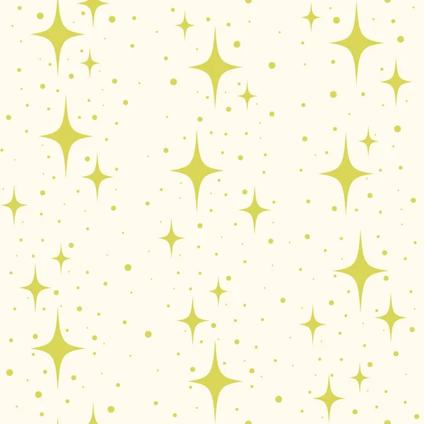 无缝隙图案 明亮的星形背景为米黄色 矢量图解 宇宙壁纸 包装纸 织物印花 — 图库矢量图片