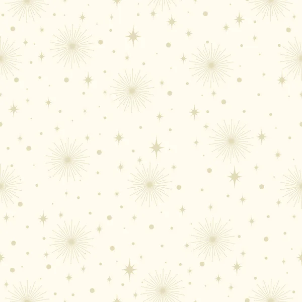 无缝图案的星星和太阳在米色背景上 矢量图解简约主义艺术 宇宙壁纸 星空设计 — 图库矢量图片