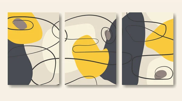 Набор Желтых Серых Абстрактных Эстетических Композиций Цветная Роспись Стен Украшения — стоковый вектор