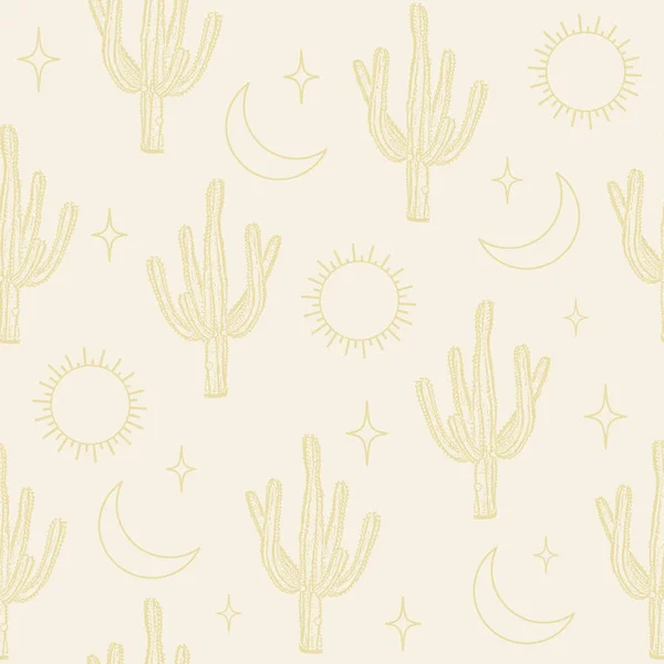 Seamless Pattern Vector Summer Cactus Desert Fashion Fabric Print Light — Stock Vector
