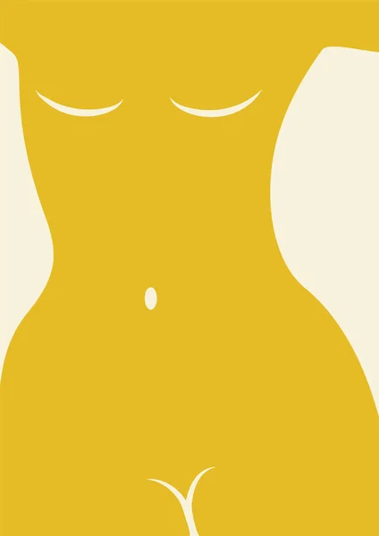 Atramentowe Estetyczne Narysowane Nagie Ciało Kobiety Minimalny Rysunek Żółtym Kolorze — Wektor stockowy