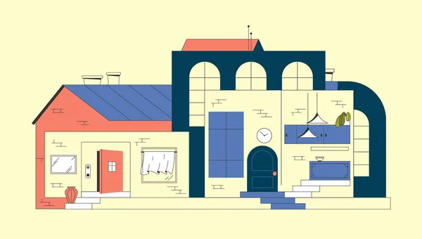 Wohnzimmer Und Innenarchitektur Konzept Möbelanordnung Illustration Raumklima Des Wohnraums Wohnungsvorlage — Stockvektor