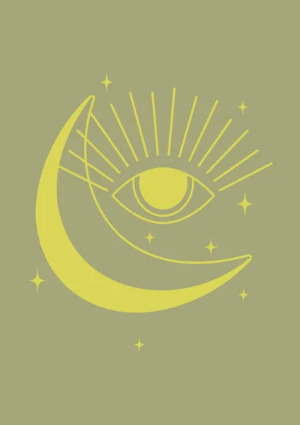 Ретро Луна Мистический Глаз Настенная Иллюстрация Минималистская Векторная Иллюстрация Карты — стоковый вектор