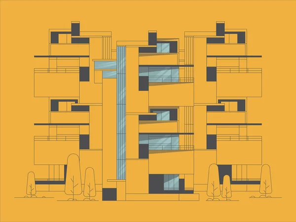 Illustration Von Immobilien Häuser Und Hausfassaden Makler Der Ein Haus — Stockvektor
