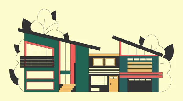 Vente Maison Privée Vecteur Illustration Isolée Bâtiment Résidentiel Paysage Plat — Image vectorielle