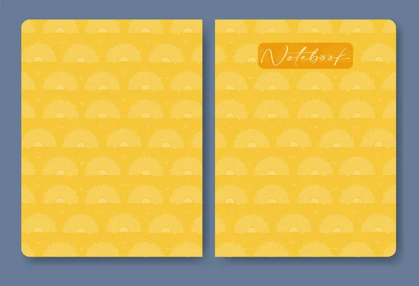 黄色无缝的日出图案和飞鸟笔记本封面 商店的美学艺术印刷品 简单的设计 容易重新尺寸 矢量说明 — 图库矢量图片