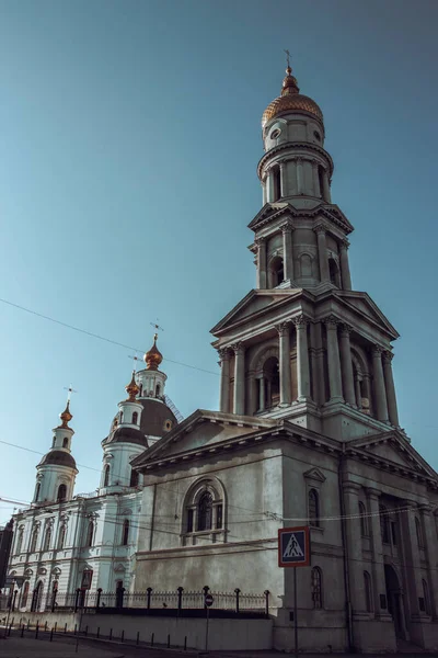 stock image The old historical center of Kharkiv morning photo. Church architecture in summer, Ukraine. Urban city life. High quality picture for wallpaper, travel blog.