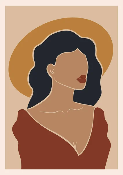 Эстетическая Летняя Иллюстрация Молодой Женщины Шляпе Плакат Современного Искусства Дамой — стоковый вектор