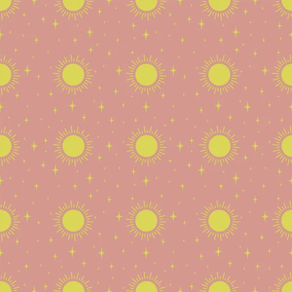 Pink Vector Illustration Seamless Pattern Sun Mystic Simple Collage Shapes — Stock Vector