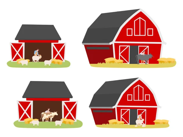 Venkovské Prvky Set Červená Farma Stodola Izolované Ilustrace Zemědělci Hospodářská — Stockový vektor