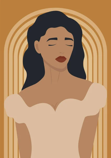 Nowoczesny Plakat Estetyczny Sztuki Ściennej Młodą Kobietą Sukience Panna Młoda — Wektor stockowy