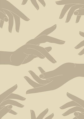 Estetik bej el siluet poster çizimi. Minimalist vektör illüstrasyonu. Bohem sanat eserlerini yazdır, vektör