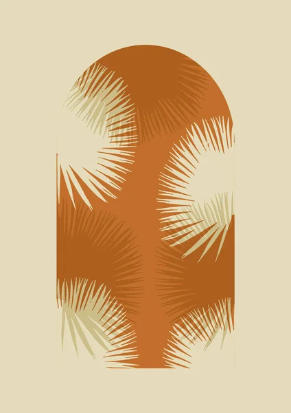 Kapı Kemerindeki Palmiye Yaprakları Estetik Resim Posteri Tarafsız Boho Sanat — Stok Vektör