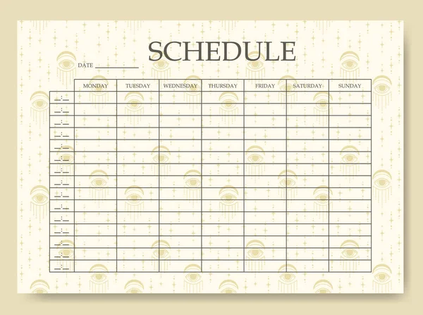 Schedule Minimalist Planner Page Design Esoteric Pattern Categories Notes Printablebeige — Stock Vector
