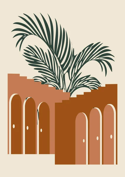 Эстетическая Минималистская Иллюстрация Марокканской Архитектуры Современные Эстетические Иллюстрации Пальмами Художественный — стоковый вектор