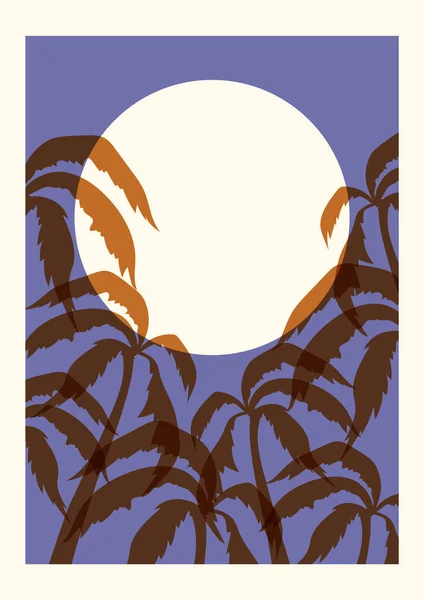 Evening Beach Palm Trees Poster Illustration Evening Beach Palm Trees — Stock Vector