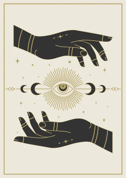 Witchcraft Hands Holding Eye Tarot Postcard Illustration Mystic Card Minimalist — Stock Vector