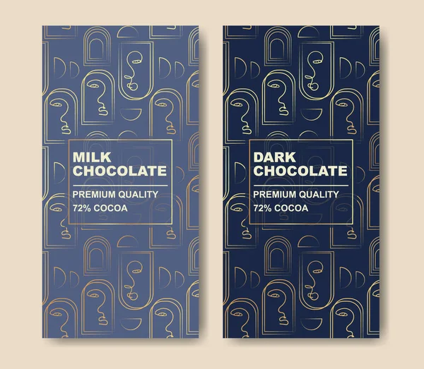 Organic Chocolate Bar Golden Design Abstract Choco Packaging Vector Mockup — Stock Vector