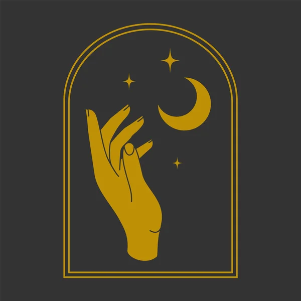 Χέρι Και Φεγγάρι Αισθητική Διάνυσμα Λογότυπο Τέχνης Χειροποίητο Μαγικό Χέρι — Διανυσματικό Αρχείο