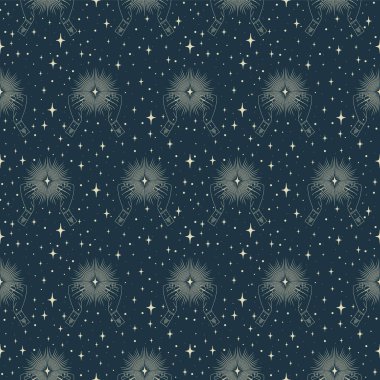 Parlayan yıldızsız desenli cadılar bayramı cadılığı. Dış uzay baskılı sanat. Paketleme, duvar kağıdı veya yazdırma tasarımı