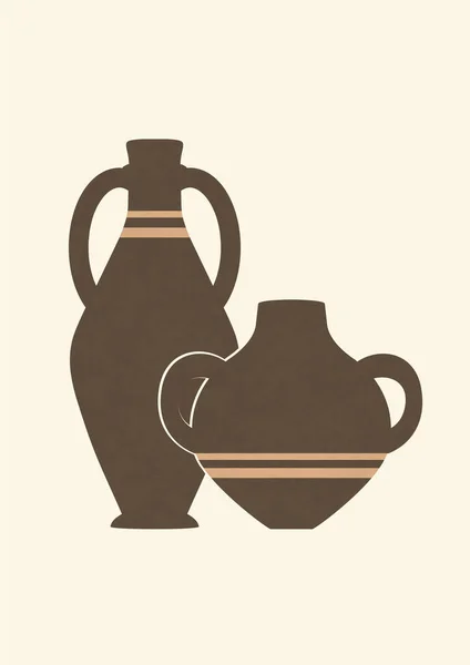 Aesthetic Minimalist Illustration Ancient Ceramic Vases Contemporary Textured Art Pottery — Stock Vector