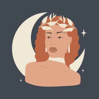 Başak burcu işareti kızıl saçlı kadın çizgi film çizimi. Genç bayan su sembolü karakteri. Astroloji elemanları vektör illüstrasyonu
