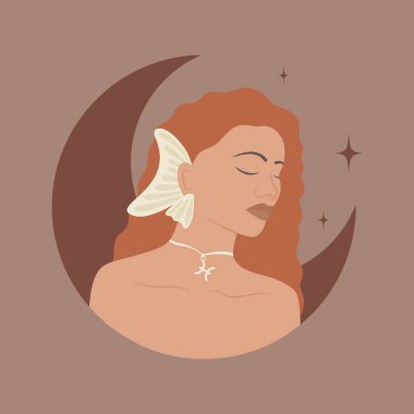 Balık burcu, genç kadın çizgi film çizimi çizer. Astrolojik sembol kişiliği, bej elbiseli genç bayan. Ticari, animasyon, yazdırma için karakter şablonu