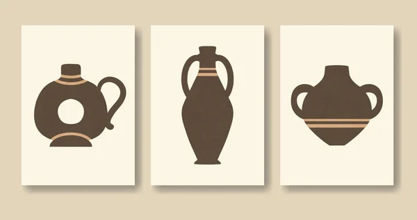 Illustration Minimaliste Sertie Anciens Vases Céramique Art Texturé Esthétique Avec — Image vectorielle