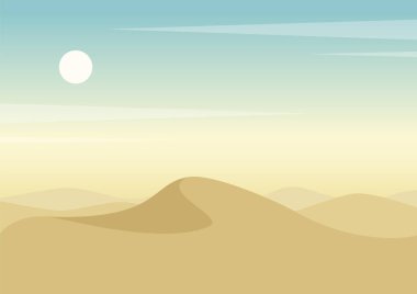 Estetik çöl manzarası, Sahara Kumulları çizimi. Afrika seyahat eder, Mısır 'a seyahat eder. Sabah panoramik gün doğumu. Boho duvar dekoru. Orta yüzyıl modern minimalist sanat baskısı