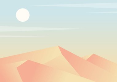 Estetik çöl manzarası gradyan kum tepecikleri çizimi. Afrika seyahat eder, Mısır 'a seyahat eder. Sabah panoramik gün doğumu. Boho duvar dekoru. Orta yüzyıl modern minimalist sanat baskısı