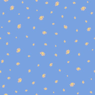 Renkli pembe papatya çiçekleri. Mavi arka planda gösterişli sanat eserleri. Çiçekli yay vektör çizimi. Dijital kağıt ve kumaş için sonsuz dokuyu yönlendir.