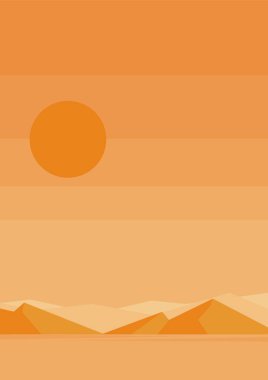Portakallı çöl sabah manzarası çizimi. Boho vektör kayalık vadi duvar dekoru. Arizona, Monument Vadisi 'nde Batı Mitten popoları. Estetik minimalist Avustralya panorama posteri.