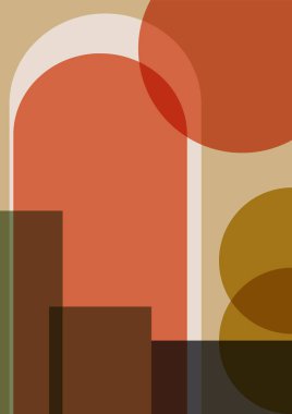 Estetik minimalist geometrik elementler, iç mekan posteri, soyut 2d vektör çizimi. Duvar kâğıdı, arkaplan, duvar dekorasyonu için tasarım. Modern boho minimalist sanat.