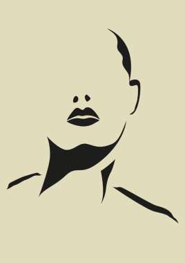 El çizimi soyut çizgi, modern siluet. Kadın çizgisi, iç mekan portresi posteri. Giysiler, tekstil ve diğerleri için tek renkli baskı. Vektör moda resimleme sanatı