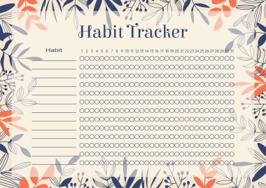 Alışkanlık İzleme Planlayıcısı çiçek şablonu. İş organizatörü kağıtları. Öğrenciler için vektör okul takvimi. Kart, kapak kitabı, defter için kullanılabilir..