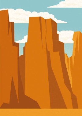 Estetik çöl doğal park manzarası posteri. Rocky Desert sabah vektör çizimi. Amerikan Vadi Duvarı Dekorasyonu. Birleşik Devletler, Güney Dakota, Çorak Topraklar Ulusal Parkı