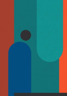 Renkli desenli geometrik tasarım posteri, vektör şablonu. Boho ev dekorasyonu estetik posteri. Ev dekorasyonu ve kaplaması için soyut vektör sanatı. Renkli şekilli Bauhaus sanatı