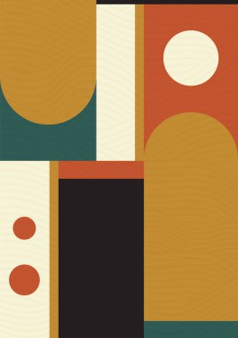 Minimalist düz geometrik sanat. Klasik retro doku Bauhaus tasarımı. Poster için renkli tasarım, vektör şablonu. Estetik minimalist geometrik elementler iç sanat.