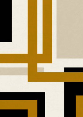 Geometrik şekilli soyut desenli poster. Modern estetik minimalist sanat. Duvar kâğıdı, arka plan, duvar iç mimarisi için tasarım. Vektör tarafsız illüstrasyon.