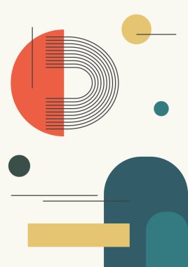 Minimalist düz geometrik sanat. Klasik retro doku Bauhaus tasarımı. Poster için renkli tasarım, vektör şablonu. Estetik minimalist geometrik elementler iç sanat.