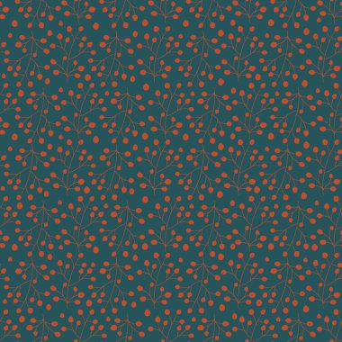 Yaban mersinli, kusursuz Noel deseni. Sonbahar bitkileri, kutsal ağaç yaprakları ve meyveler. Renkli yeni yıl sembolleri. Paket kağıdı, yüzey, tekstil baskısı için