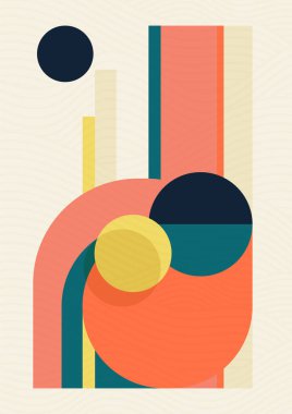 Antika retro Bauhaus tasarım posteri. Minimalist poster düz geometrik renkli basit sanat. Poster için vektör tasarımı, vektör şablonu. Estetik minimalist geometrik elementler iç sanat.