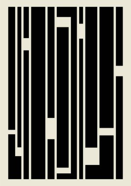 Modern siyah bej geometrik şekiller posteri. Soyut bir duvar dekoru. Yüzyılın ortalarında düz resim baskısı. Sosyal medya, blog gönderisi, şablon, iç tasarım için Retro vektör tasarımı.