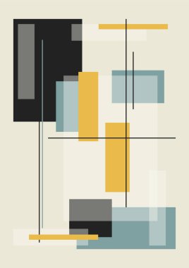 Geometrik nötr şekilli soyut bir orta yüzyıl posteri. Dikdörtgen renkli şekilli Bauhaus çağdaş sanatı. Estetik boho minimalist sanat. Vektör illüstrasyonu.
