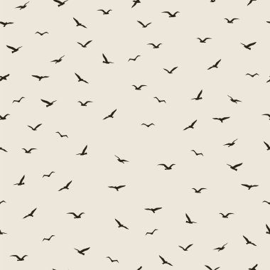 Uçan bir kuş sürüsü farklı pozisyonlarda uçar. Vahşi hayvanlar minimalist konsept vektör illüstrasyonunu tekrarlıyor. Paket kağıdı, yüzey, tekstil baskısı için